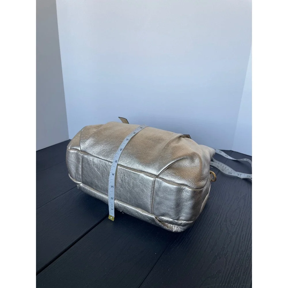 NEW Lodis Geniune Leather Handbag Skylar Satchel Gold Metallic Top Handle Purse